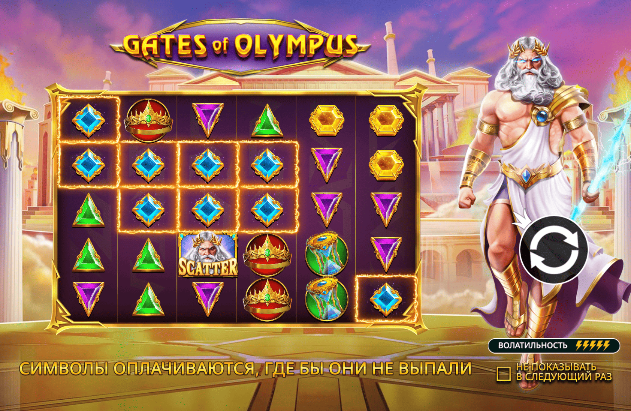 Интерфейс игрового автомата Gates of Olympus